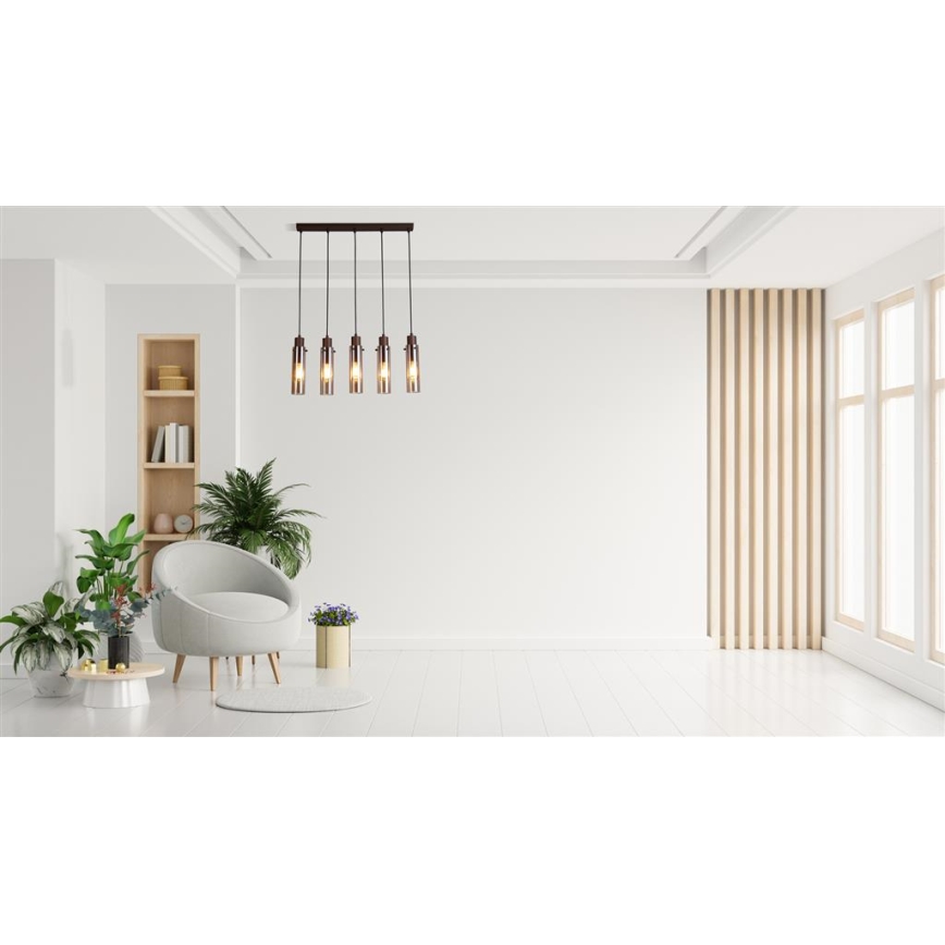 Searchlight - Lustră suspendată pe cablu SWEDEN 5xE27/60W/230V maro/fumuriu