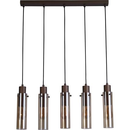 Searchlight - Lustră suspendată pe cablu SWEDEN 5xE27/60W/230V maro/fumuriu