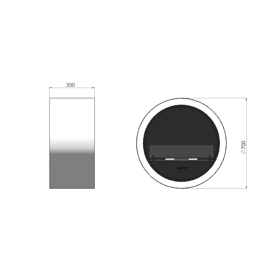 Șemineu BIO de perete d. 70 cm 3kW alb InFire