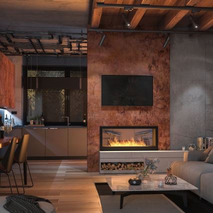 Șemineu BIO încorporat 120x50 cm 3kW bifacial InFire