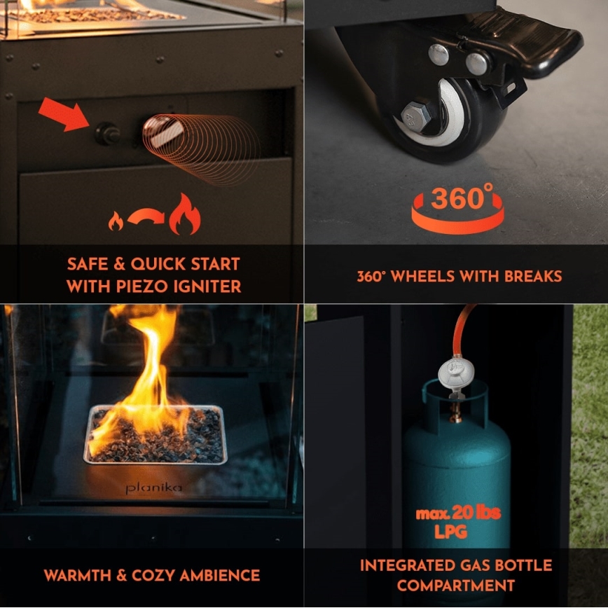 Șemineu de exterior pe gaz Planika 142x36 cm 8kW alb + capac de protecție