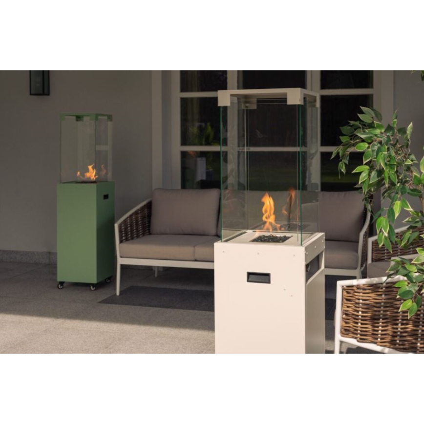 Șemineu de exterior pe gaz Planika 142x36 cm 8kW alb + capac de protecție