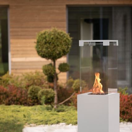 Șemineu de exterior pe gaz Planika 142x36 cm 8kW alb + capac de protecție