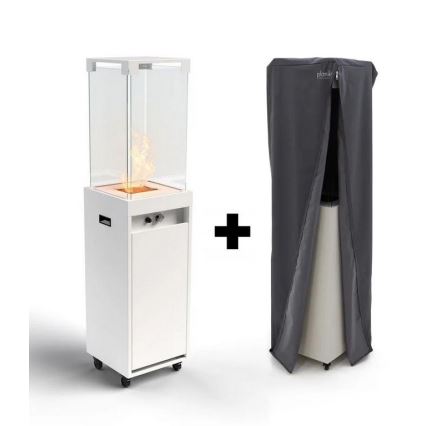 Șemineu de exterior pe gaz Planika 142x36 cm 8kW alb + capac de protecție