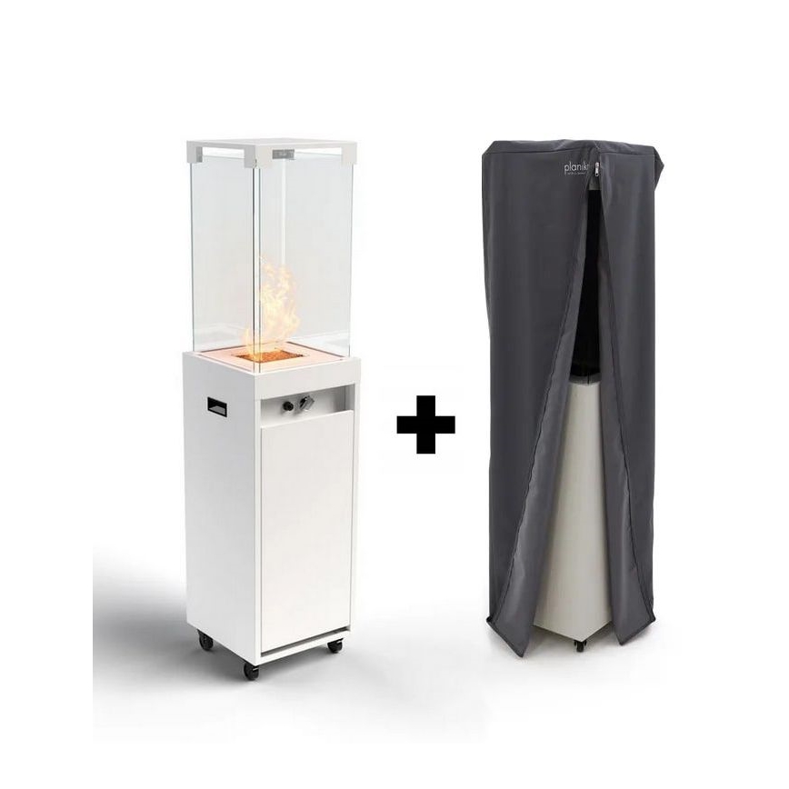Șemineu de exterior pe gaz Planika 142x36 cm 8kW alb + capac de protecție