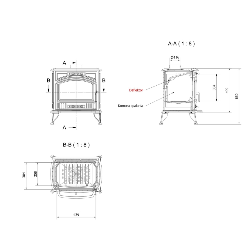 Șemineu din fontă Kratki 8kW 130mm