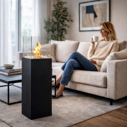 Șemineu pe bioetanol ALICANTE 26,5 x 80,5 cm, 2 kW, negru + husă de protecție