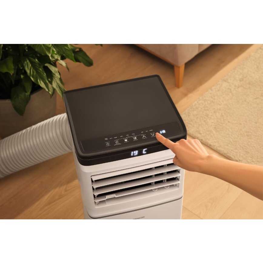 Sencor - Aparat de aer condiționat portabil inteligent 3-în-1, inclusiv accesorii complete, 1020 W/230 V, 10.000 BTU, Wi-Fi, alb + telecomandă