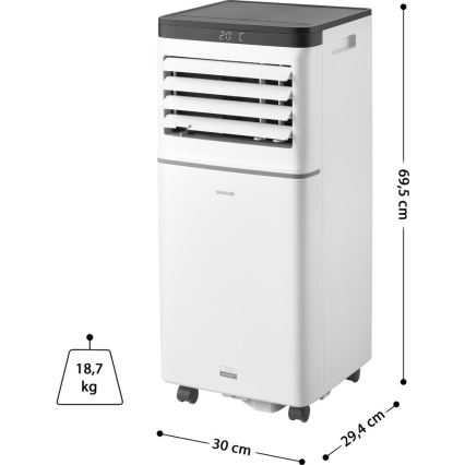 Sencor - Aparat de aer condiționat portabil inteligent 3-în-1, inclusiv accesorii complete, 1020 W/230 V, 10.000 BTU, Wi-Fi, alb + telecomandă