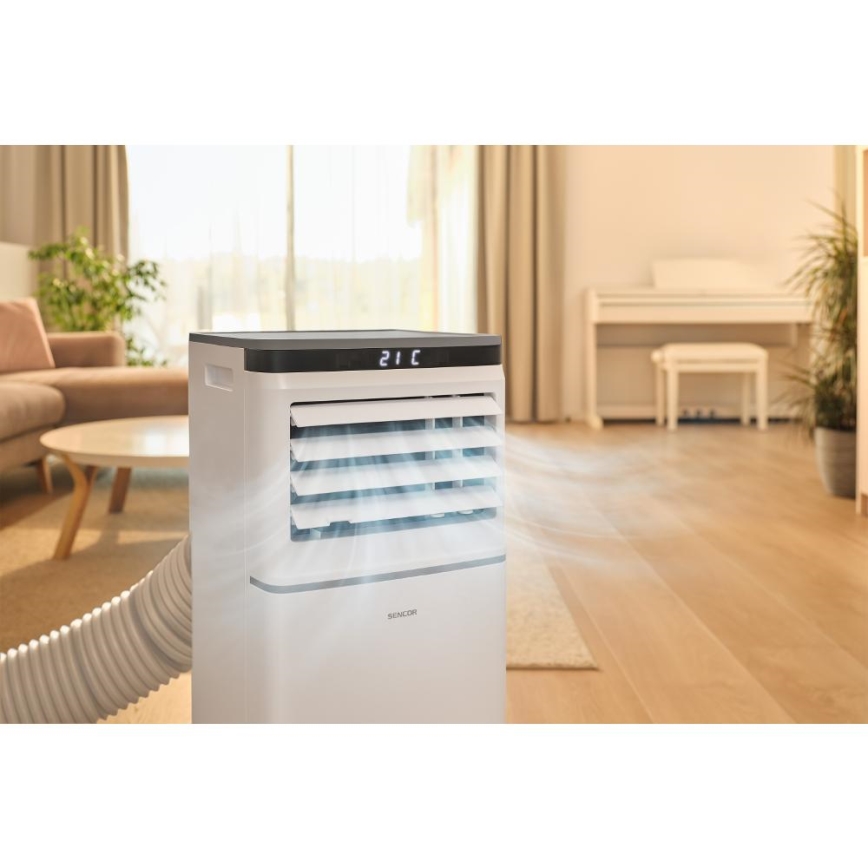 Sencor - Climatizor mobil inteligent 3 în 1, 815 W / 230 V, 8000 BTU, Wi‑Fi, alb, cu telecomandă și accesorii complete incluse
