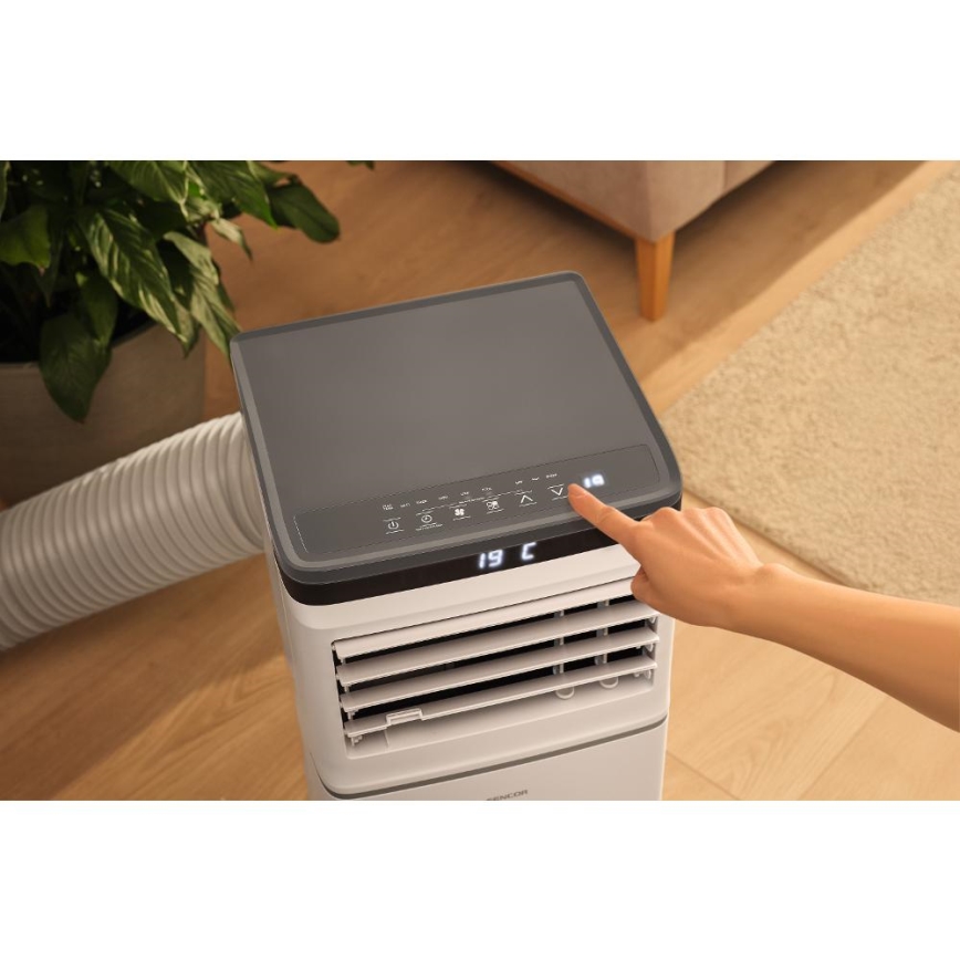 Sencor - Climatizor mobil inteligent 3 în 1, 815 W / 230 V, 8000 BTU, Wi‑Fi, alb, cu telecomandă și accesorii complete incluse