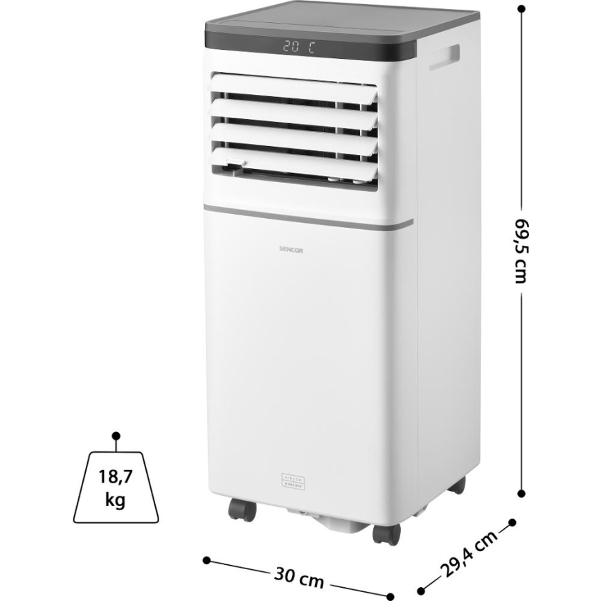 Sencor - Climatizor mobil inteligent 3 în 1, 815 W / 230 V, 8000 BTU, Wi‑Fi, alb, cu telecomandă și accesorii complete incluse