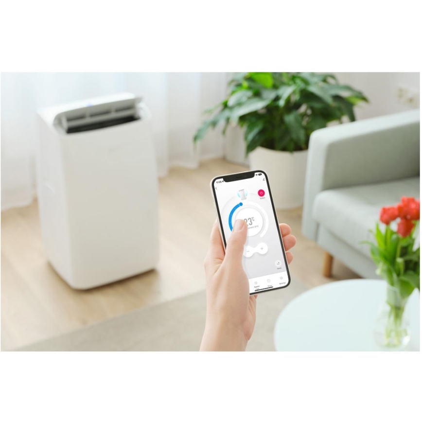Sencor - Aparat de aer condiționat portabil inteligent 5 în 1, cu accesorii complete, 733 W/230 V, 9000 BTU, Wi‑Fi, alb + telecomandă