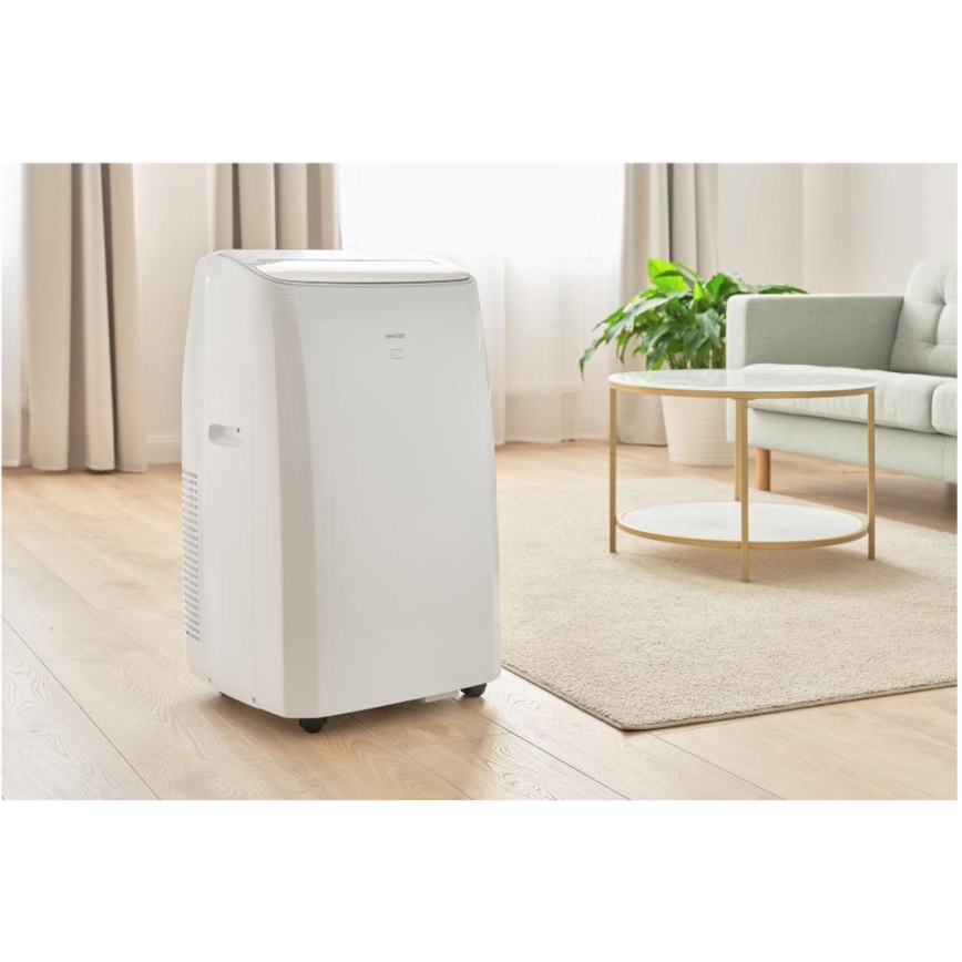 Sencor - Aparat de aer condiționat portabil inteligent 5 în 1, cu accesorii complete, 733 W/230 V, 9000 BTU, Wi‑Fi, alb + telecomandă