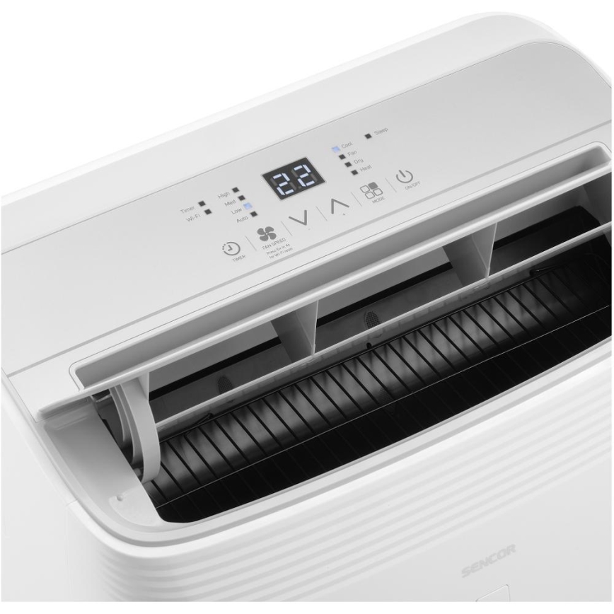 Sencor - Aparat de aer condiționat portabil inteligent 5 în 1, cu accesorii complete, 733 W/230 V, 9000 BTU, Wi‑Fi, alb + telecomandă