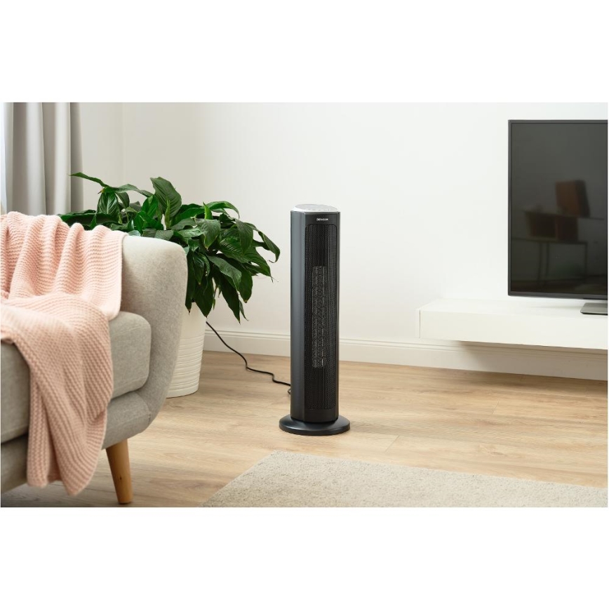 Sencor - Ventilator cu element de încălzire ceramic 1300/2200W/230V negru + telecomandă inclusă