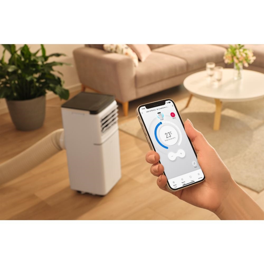 Sencor - Aer condiționat mobil inteligent 3-în-1, inclusiv accesorii complete, 760W/230V, 7000 BTU, Wi-Fi, alb, cu telecomandă
