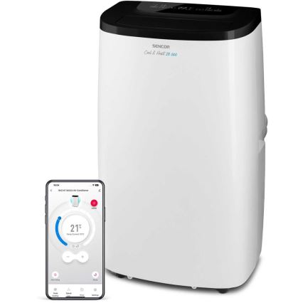 Sencor - Aparat de aer condiționat portabil inteligent 4 în 1, cu accesorii complete, 1750W/230V, 18000 BTU, Wi-Fi, alb + telecomandă