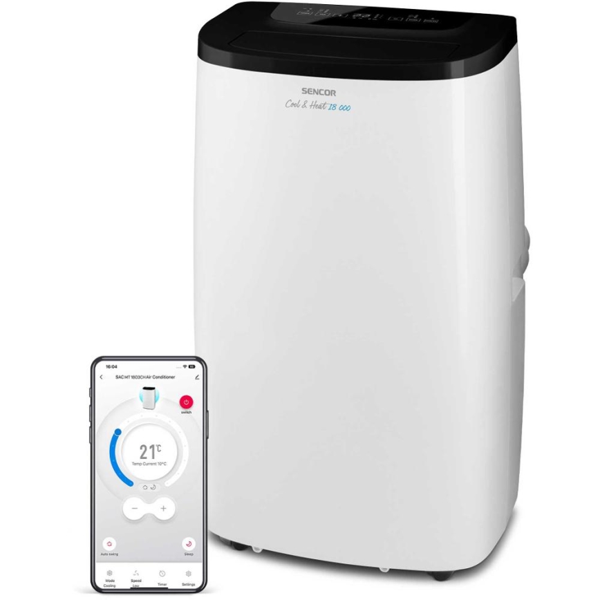 Sencor - Aparat de aer condiționat portabil inteligent 4 în 1, cu accesorii complete, 1750W/230V, 18000 BTU, Wi-Fi, alb + telecomandă