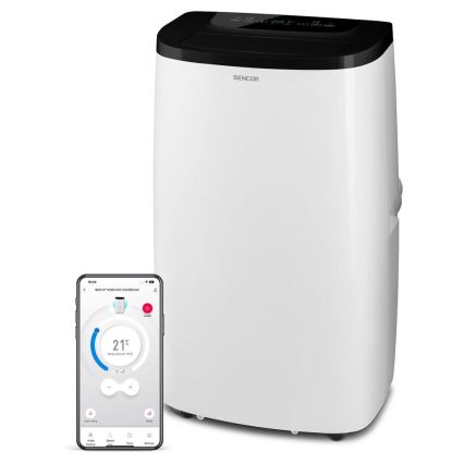 Sencor - Climatizor mobil inteligent 4 în 1 cu accesorii complete, 1700W/230V, 12.000 BTU, Wi‑Fi, alb + telecomandă