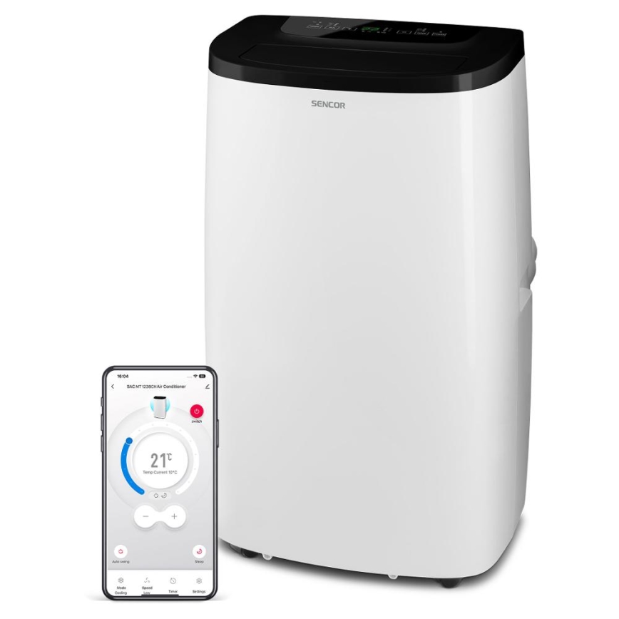Sencor - Climatizor mobil inteligent 4 în 1 cu accesorii complete, 1700W/230V, 12.000 BTU, Wi‑Fi, alb + telecomandă
