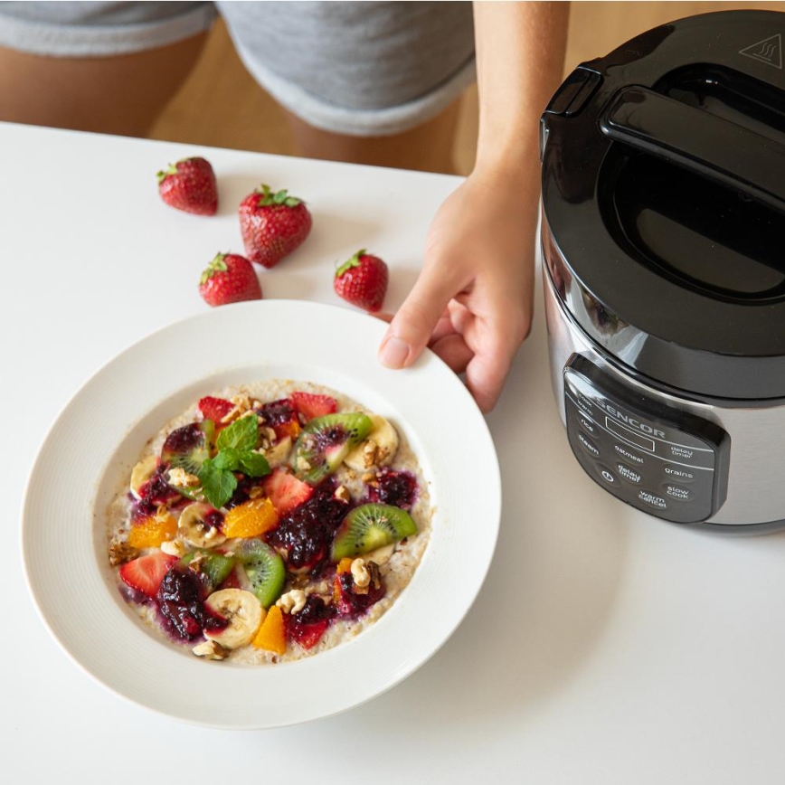 Sencor - Aparat de gătit orez multifuncțional 350 W/230 V, 0,6 l, inox/negru
