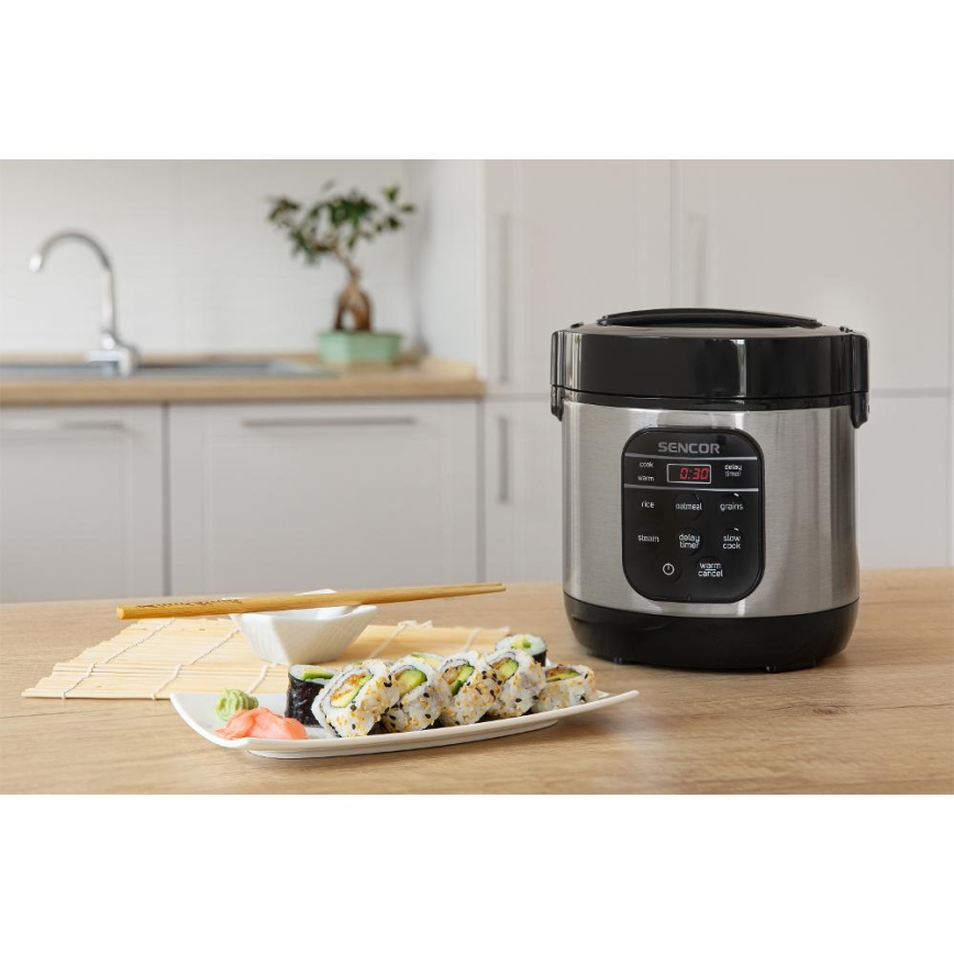 Sencor - Aparat de gătit orez multifuncțional 350 W/230 V, 0,6 l, inox/negru