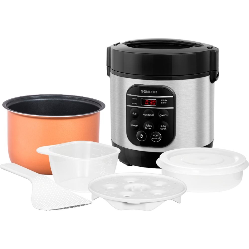 Sencor - Aparat de gătit orez multifuncțional 350 W/230 V, 0,6 l, inox/negru