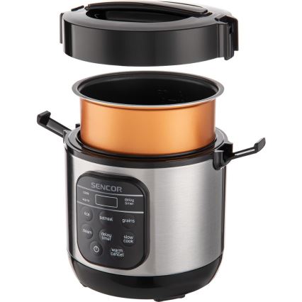 Sencor - Aparat de gătit orez multifuncțional 350 W/230 V, 0,6 l, inox/negru