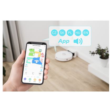 Sencor - Aspirator robot 2-în-1 cu mop, 50 W / 5000 mAh, Wi‑Fi, alb, cu telecomandă