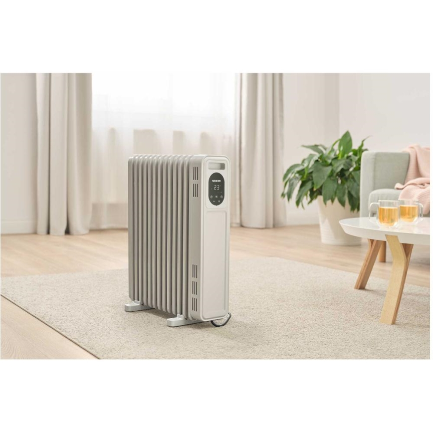 Sencor - Radiator cu ulei, 13 elemente, 1000/2500 W, 230 V, alb, telecomandă inclusă