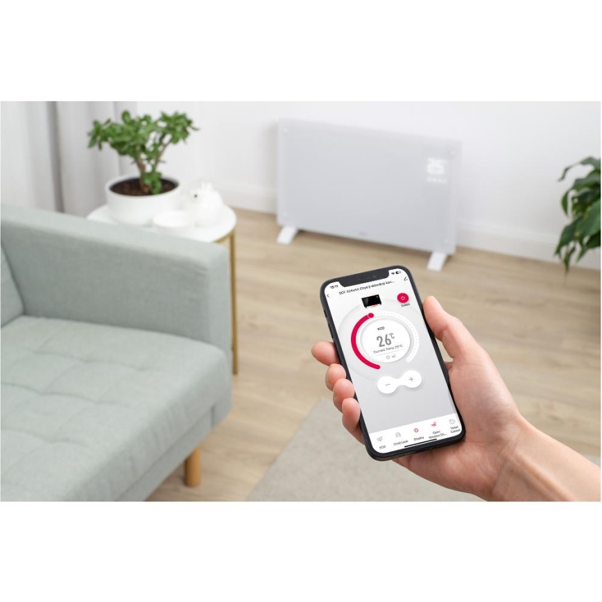 Sencor - Convector/încălzitor electric inteligent 2000 W, 230 V, IP24, Wi‑Fi, alb, cu telecomandă