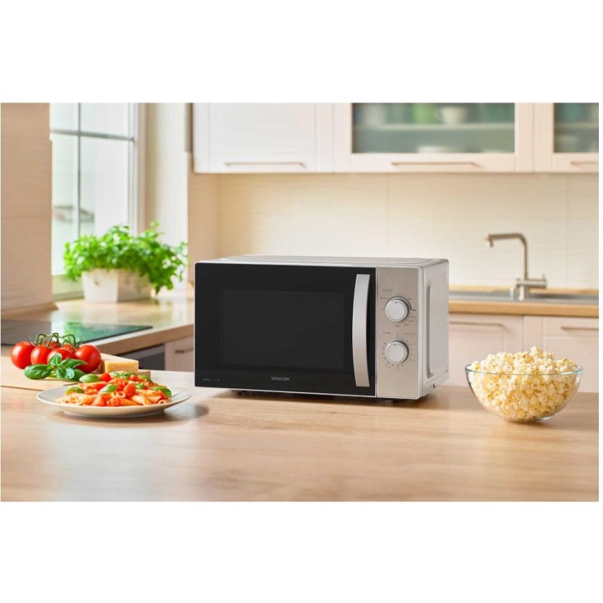 Sencor - cuptor cu microunde cu funcție grill, 700 W/1000 W, 230 V, 20 L, crom mat