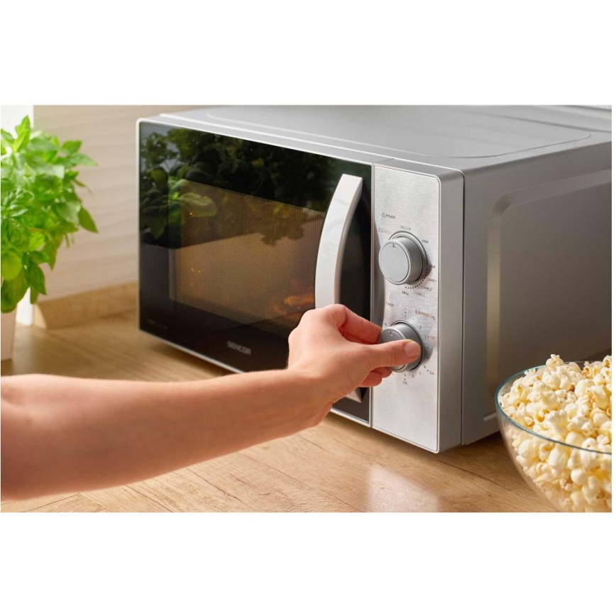 Sencor - cuptor cu microunde cu funcție grill, 700 W/1000 W, 230 V, 20 L, crom mat