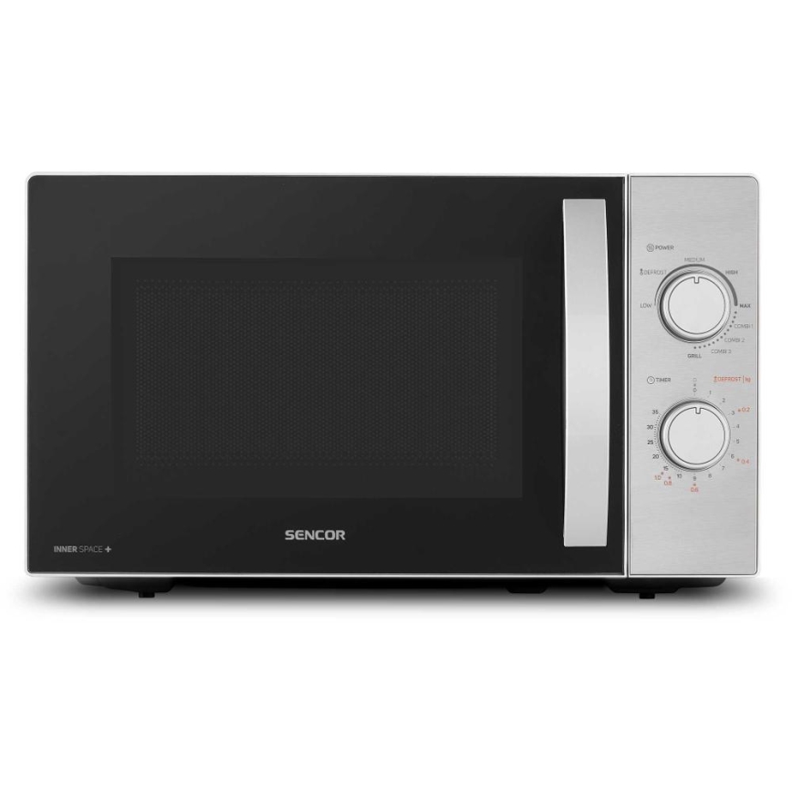 Sencor - cuptor cu microunde cu funcție grill, 700 W/1000 W, 230 V, 20 L, crom mat