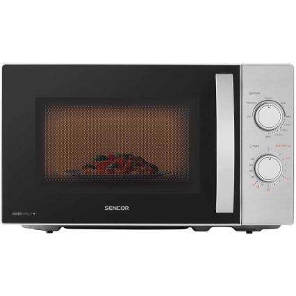 Sencor - cuptor cu microunde cu funcție grill, 700 W/1000 W, 230 V, 20 L, crom mat