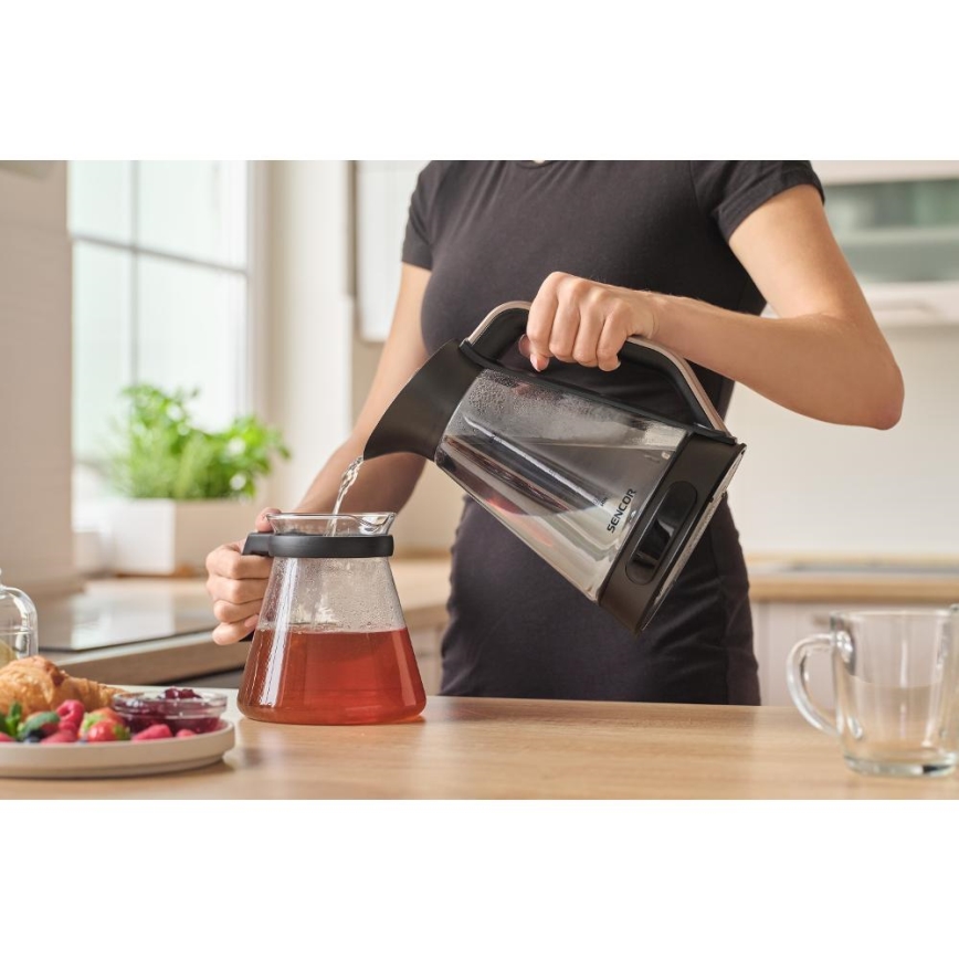 Sencor - Fierbător electric cu reglare a temperaturii, 1,5 l, 2150 W/230 V, negru/aur roz
