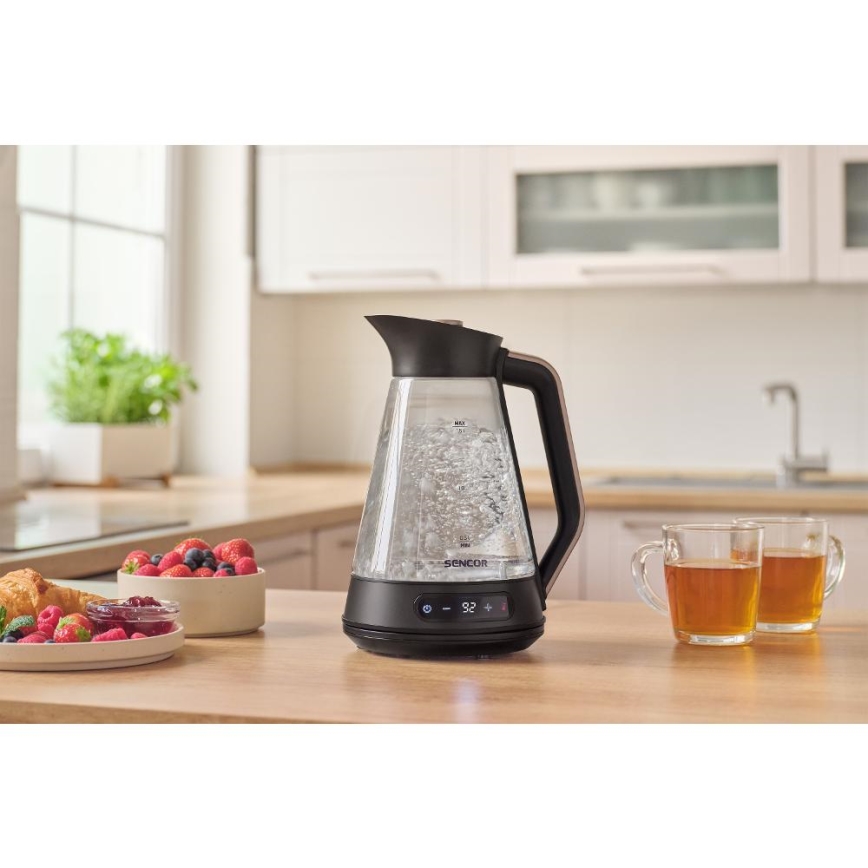 Sencor - Fierbător electric cu reglare a temperaturii, 1,5 l, 2150 W/230 V, negru/aur roz