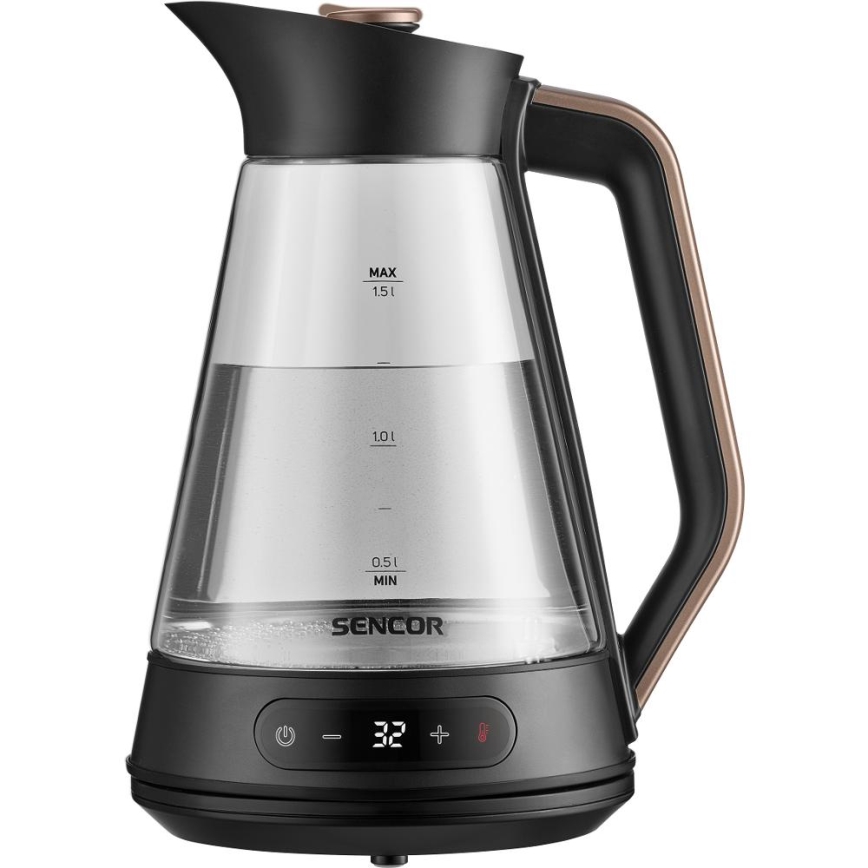 Sencor - Fierbător electric cu reglare a temperaturii, 1,5 l, 2150 W/230 V, negru/aur roz