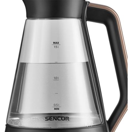 Sencor - Fierbător electric cu reglare a temperaturii, 1,5 l, 2150 W/230 V, negru/aur roz