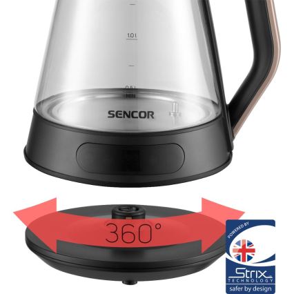 Sencor - Fierbător electric cu reglare a temperaturii, 1,5 l, 2150 W/230 V, negru/aur roz