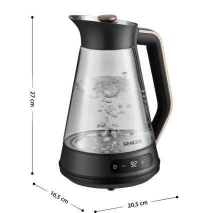 Sencor - Fierbător electric cu reglare a temperaturii, 1,5 l, 2150 W/230 V, negru/aur roz