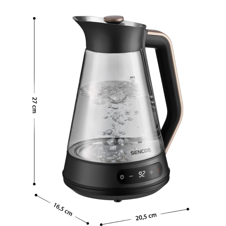 Sencor - Fierbător electric cu reglare a temperaturii, 1,5 l, 2150 W/230 V, negru/aur roz