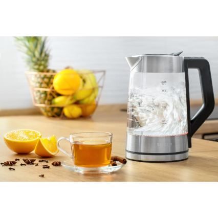 Sencor - Fierbător electric rapid cu reglaj de temperatură, 1,7 l, 2200 W / 230 V, crom mat / negru