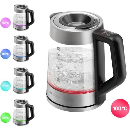 Sencor - Fierbător electric rapid cu reglaj de temperatură, 1,7 l, 2200 W / 230 V, crom mat / negru