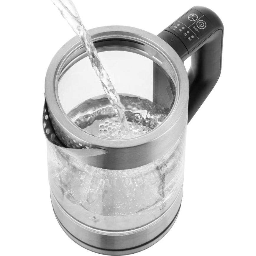 Sencor - Fierbător electric rapid cu reglaj de temperatură, 1,7 l, 2200 W / 230 V, crom mat / negru