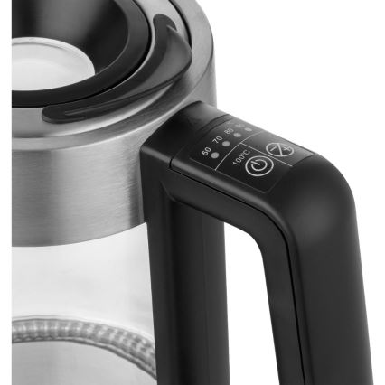 Sencor - Fierbător electric rapid cu reglaj de temperatură, 1,7 l, 2200 W / 230 V, crom mat / negru