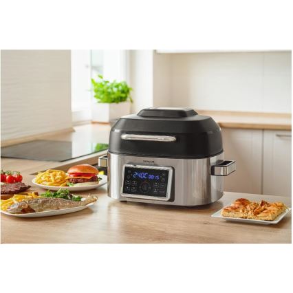 Sencor - Friteuză cu aer cald multifuncțională și grill, 1660 W/230 V, 6 l, crom mat/negru