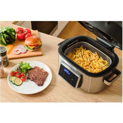Sencor - Friteuză cu aer cald multifuncțională și grill, 1660 W/230 V, 6 l, crom mat/negru
