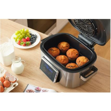 Sencor - Friteuză cu aer cald multifuncțională și grill, 1660 W/230 V, 6 l, crom mat/negru